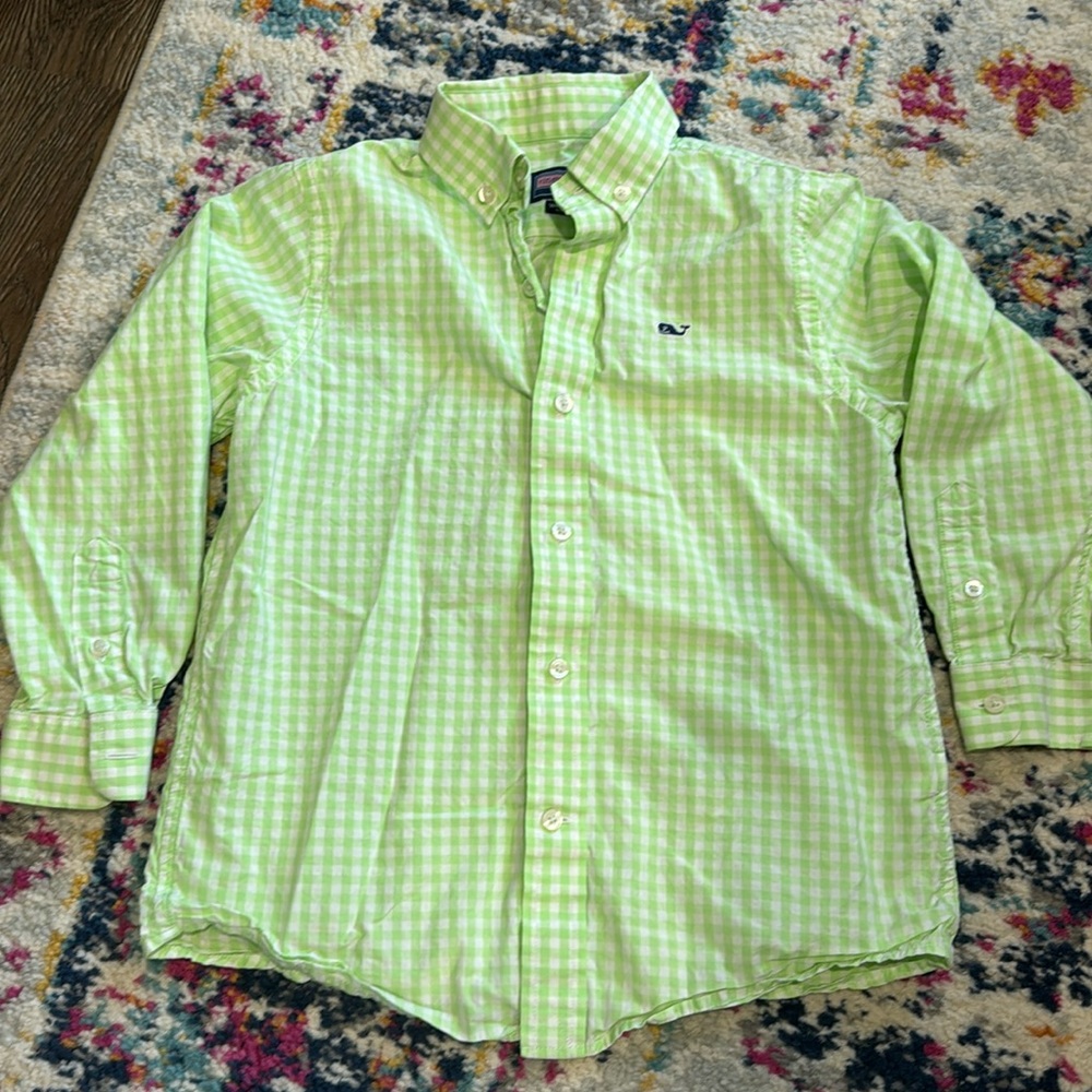 Vineyard vines Green and white check button down shirt